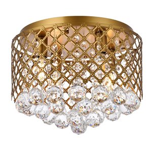 Living District Tully 4-Light Contemporary Metal Flush Mount in Brass and Clear