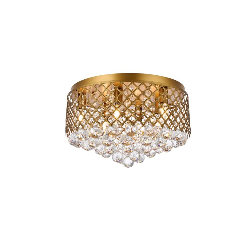 Living District Tully 6-Light Contemporary Metal Flush Mount in Brass and Clear