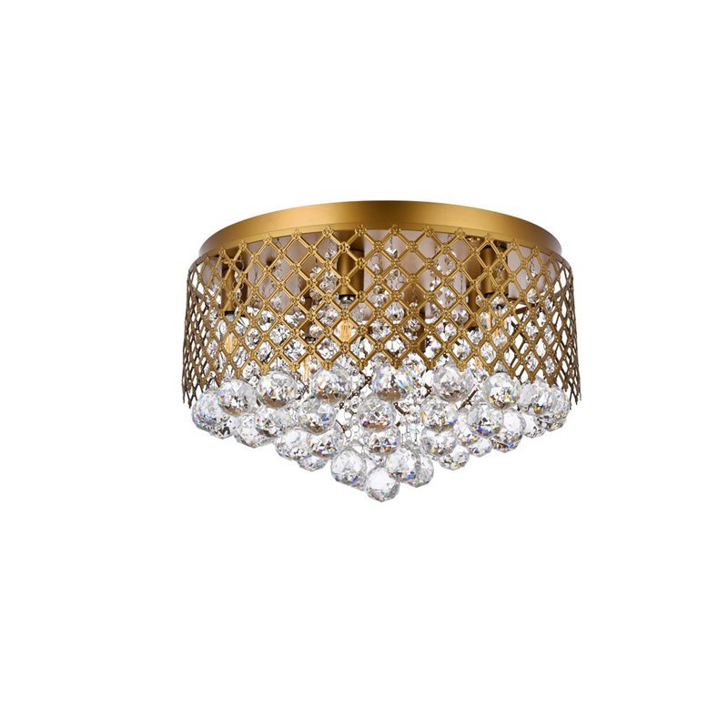 Living District Tully 6-Light Contemporary Metal Flush Mount in Brass and Clear
