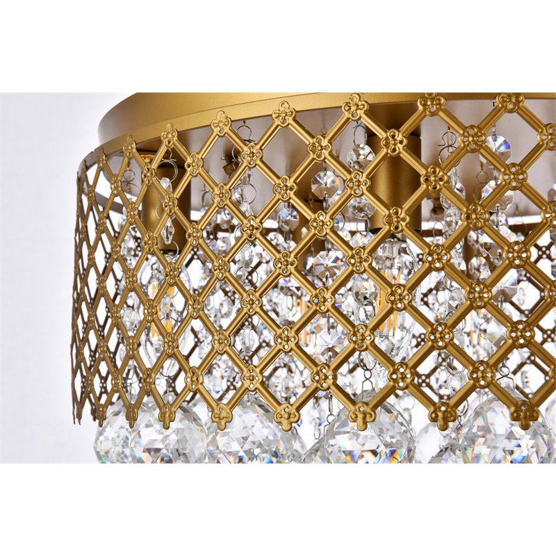 Living District Tully 6-Light Contemporary Metal Flush Mount in Brass and Clear