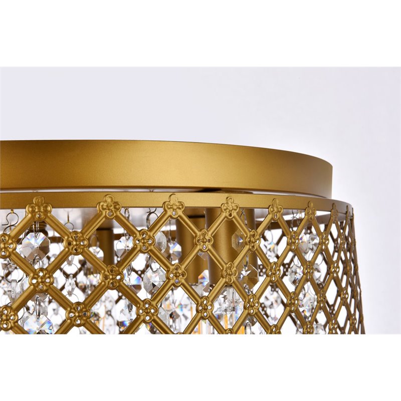 Living District Tully 6-Light Contemporary Metal Flush Mount in Brass and Clear