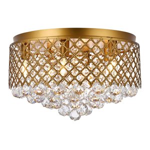 Living District Tully 6-Light Contemporary Metal Flush Mount in Brass and Clear