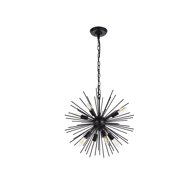Living District Timber 8-Light Contemporary Metal Pendant in Black