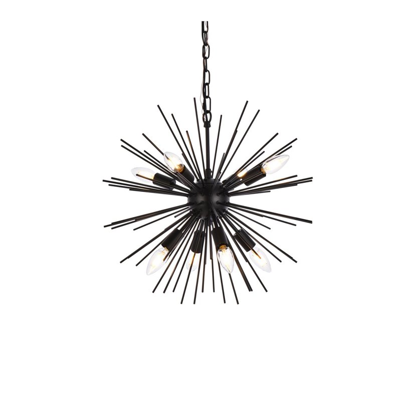 Living District Timber 8-Light Contemporary Metal Pendant in Black
