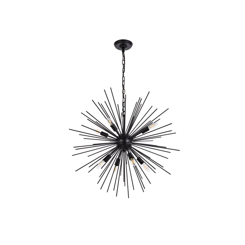 Living District Timber 8-Light Contemporary Metal Pendant in Black Finish