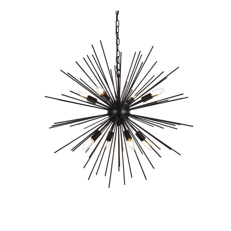 Living District Timber 8-Light Contemporary Metal Pendant in Black Finish