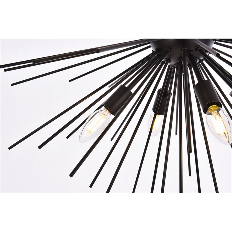 Living District Timber 8-Light Contemporary Metal Pendant in Black Finish