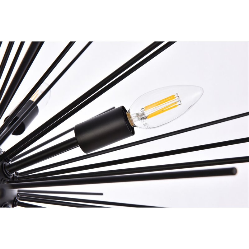 Living District Timber 8-Light Contemporary Metal Pendant in Black Finish