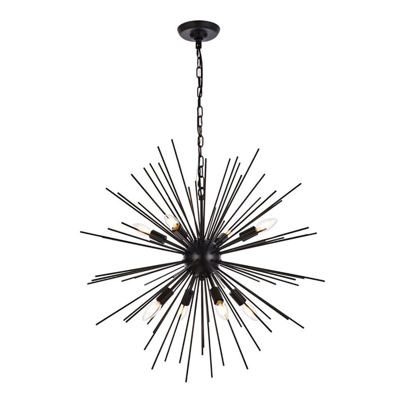 Living District Timber 8-Light Contemporary Metal Pendant in Black Finish