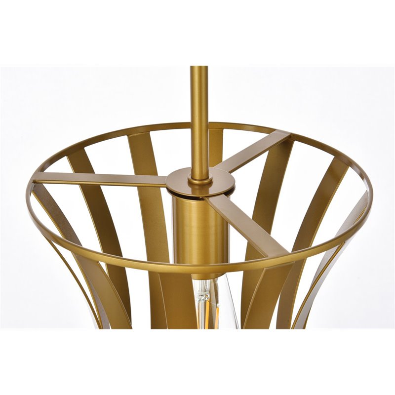 Living District Lily 1-Light Mid-Century Metal Pendant in Brass Finish