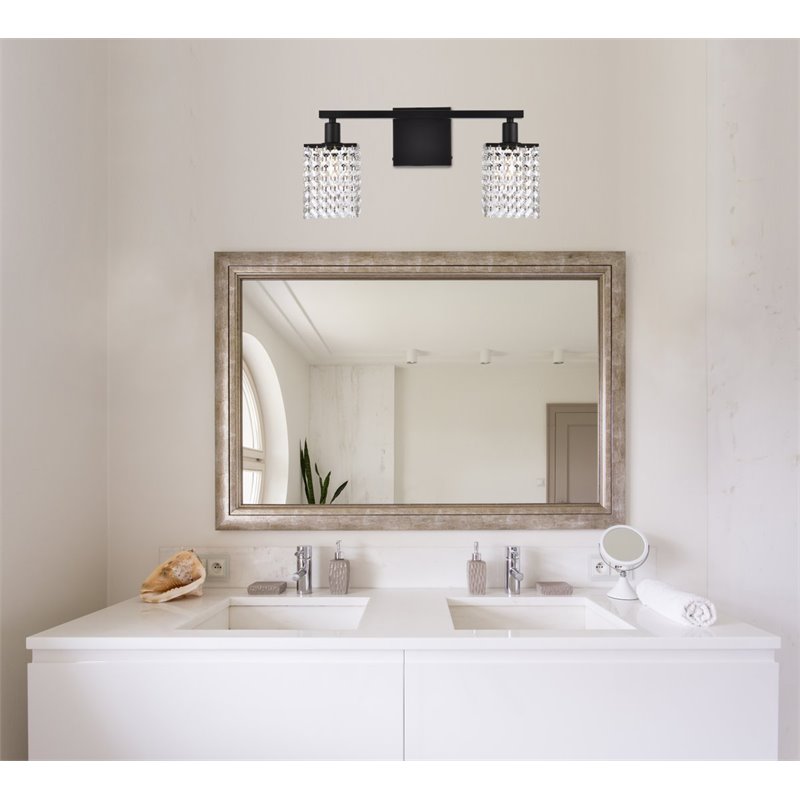 living district phineas 2-light metal bath sconce in black and clear