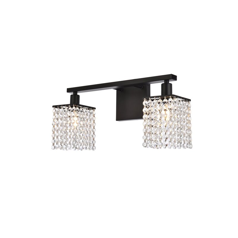 living district phineas 2-light metal bath sconce in black and clear