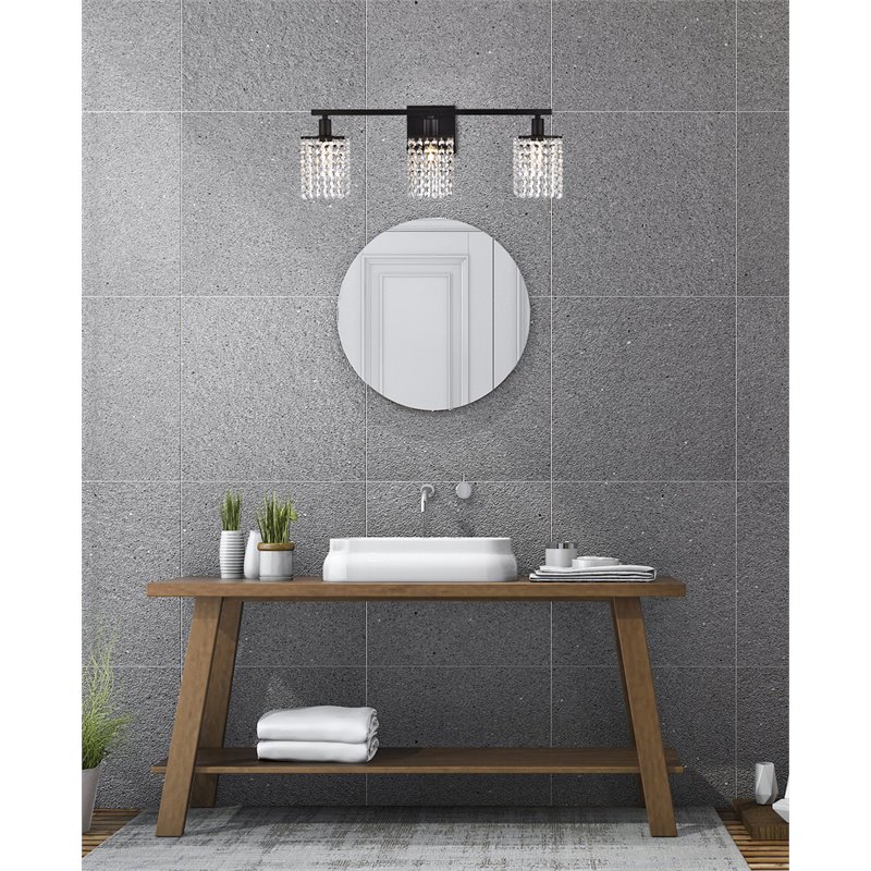 Living District Phineas 3-Light Metal Bath Sconce in Black and Clear