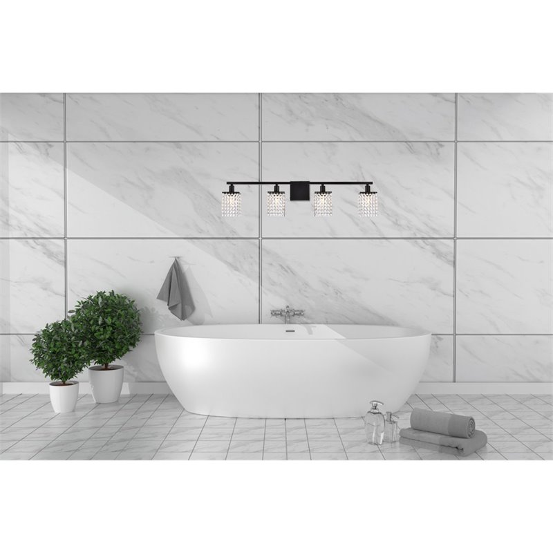 Living District Phineas 4-Light Metal Bath Sconce in Black and Clear