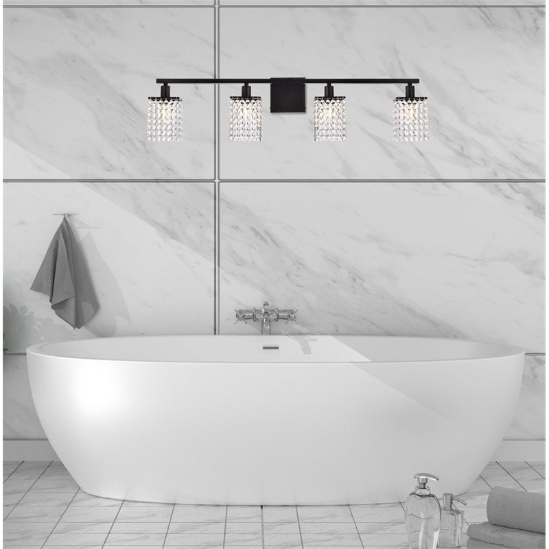 Living District Phineas 4-Light Metal Bath Sconce in Black and Clear