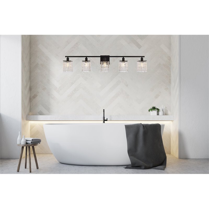 Living District Phineas 5-Light Metal Bath Sconce in Black and Clear