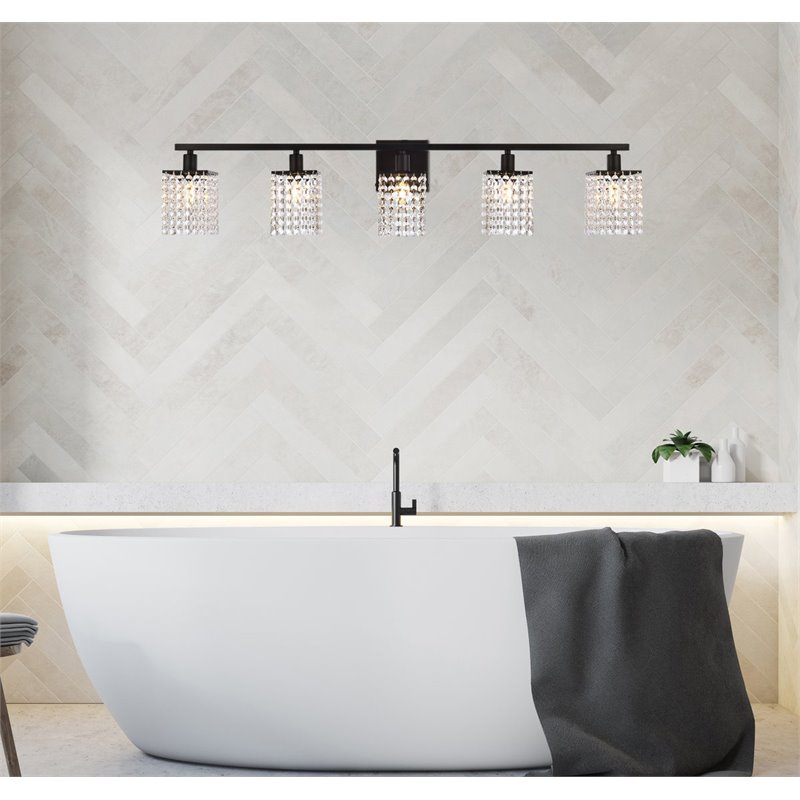 Living District Phineas 5-Light Metal Bath Sconce in Black and Clear