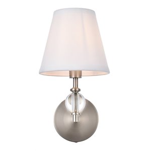 Living District Bethany 1-Light Metal Bath Sconce in Satin Nickel and White