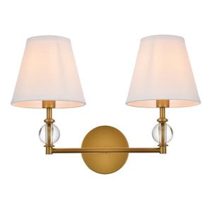 Living District Bethany 2-Light Metal Bath Sconce in Brass and White