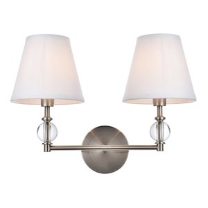living district bethany 2-light metal bath sconce in satin nickel and white