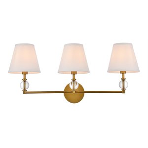 living district bethany 3-light metal bath sconce in brass and white