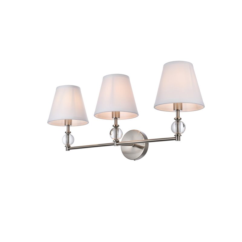 Living District Bethany 3-Light Metal Bath Sconce in Satin Nickel and White
