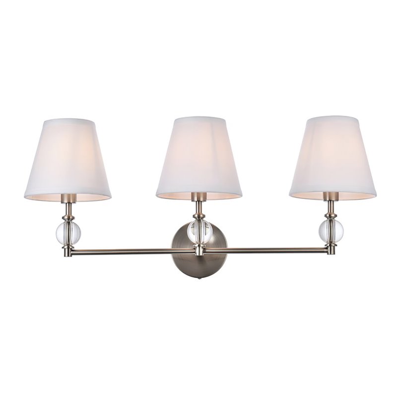 Living District Bethany 3-Light Metal Bath Sconce in Satin Nickel and White