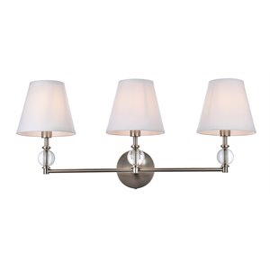 Living District Bethany 3-Light Metal Bath Sconce in Satin Nickel and White