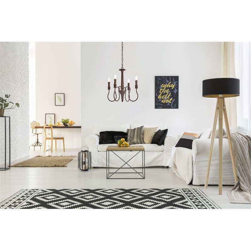 Living District Flynx 4-Light Mid-Century Metal Pendant in Weathered Oak