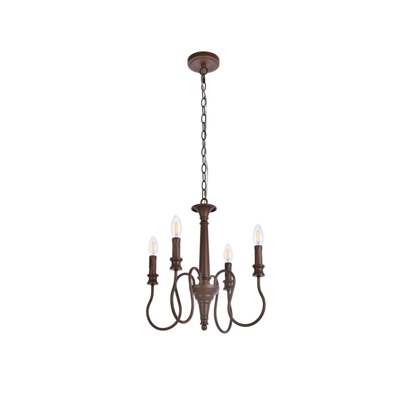 Living District Flynx 4-Light Mid-Century Metal Pendant in Weathered Oak