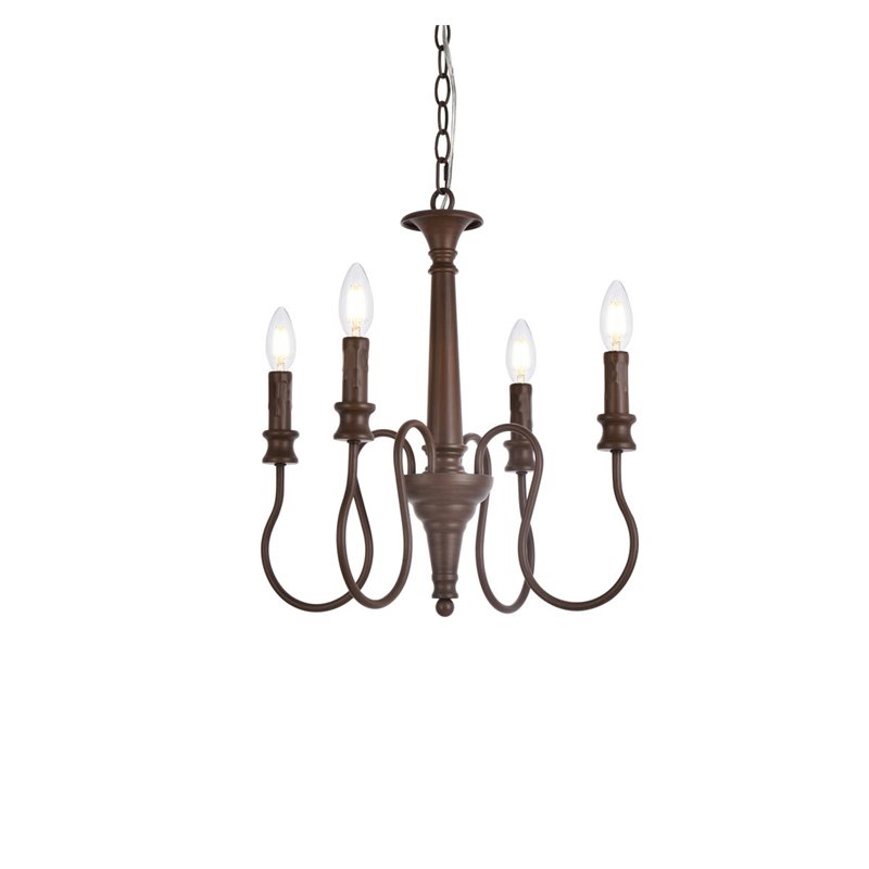 Living District Flynx 4-Light Mid-Century Metal Pendant in Weathered Oak