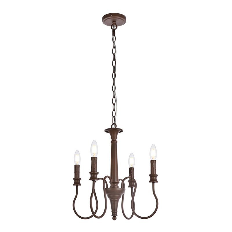 Living District Flynx 4-Light Mid-Century Metal Pendant in Weathered Oak