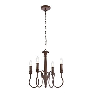 Living District Flynx 4-Light Mid-Century Metal Pendant in Weathered Oak