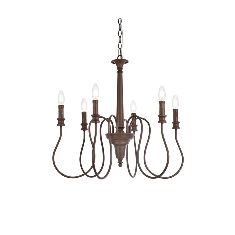 Living District Flynx 6-Light Mid-Century Metal Pendant in Weathered Oak