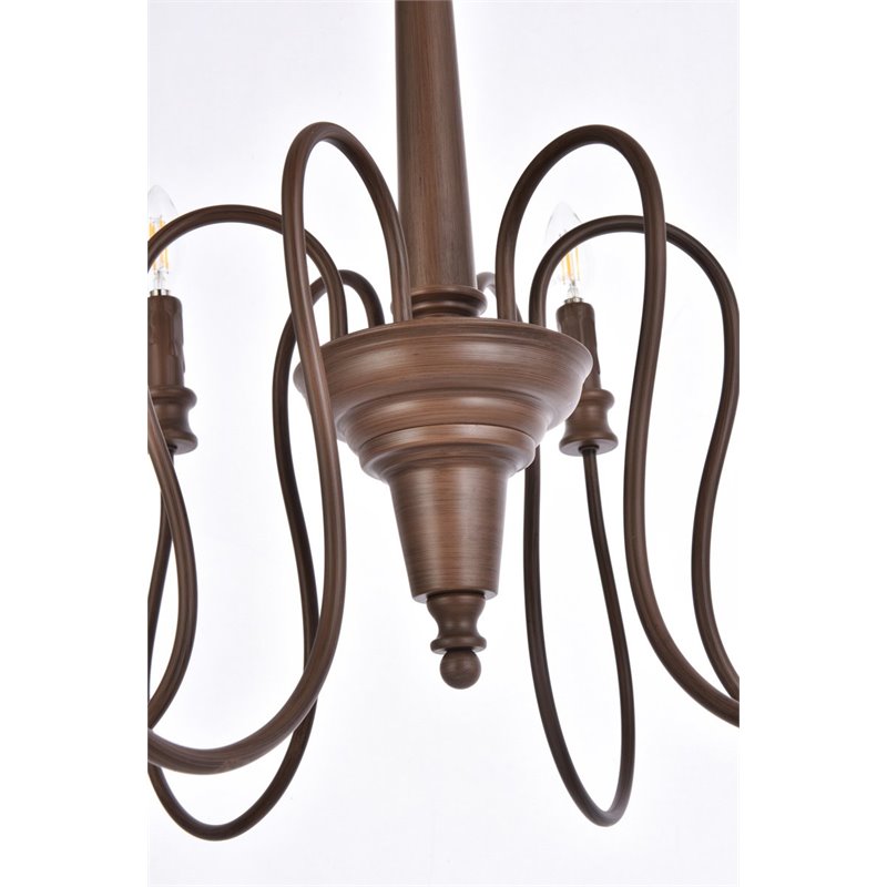 Living District Flynx 6-Light Mid-Century Metal Pendant in Weathered Oak