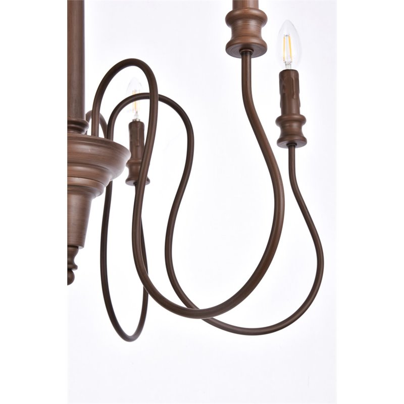 Living District Flynx 6-Light Mid-Century Metal Pendant in Weathered Oak