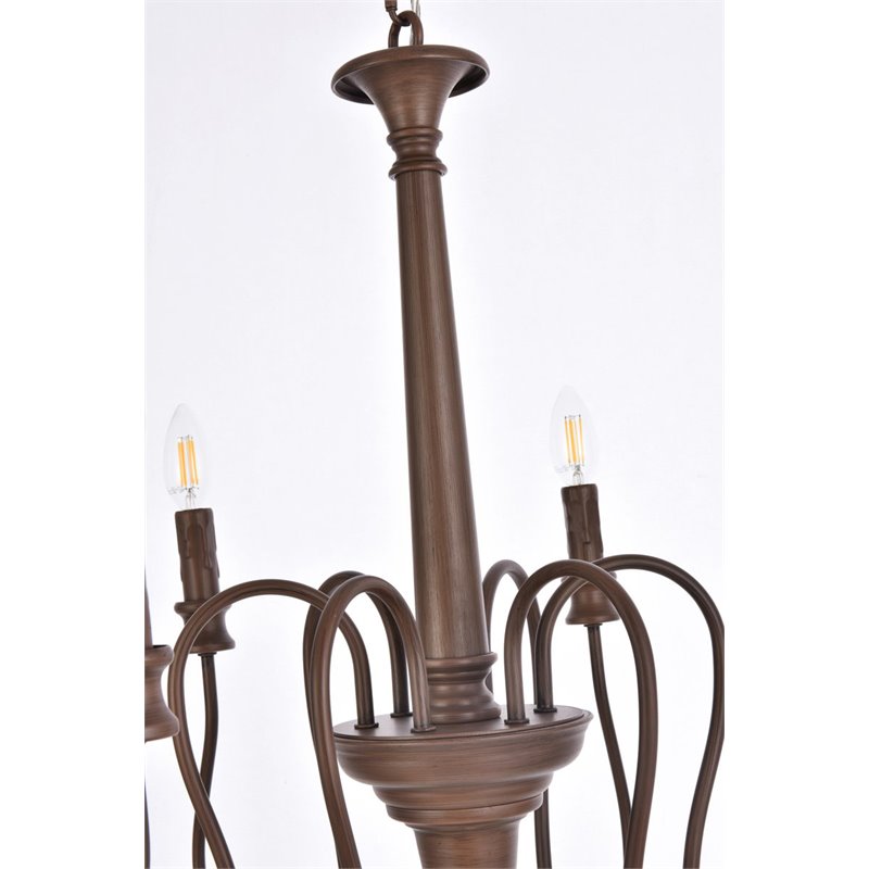 Living District Flynx 6-Light Mid-Century Metal Pendant in Weathered Oak