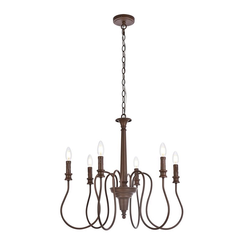 Living District Flynx 6-Light Mid-Century Metal Pendant in Weathered Oak