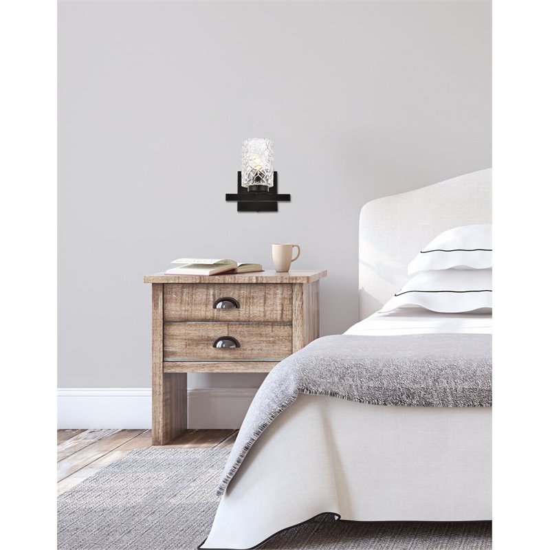 Living District Cassie 1-Light Metal Bath Sconce in Black and Clear