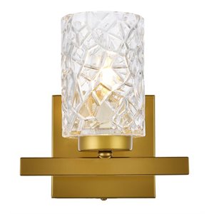 Living District Cassie 1-Light Metal Bath Sconce in Brass and Clear