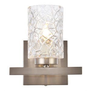 Living District Cassie 1-Light Metal Bath Sconce in Satin Nickel and Clear