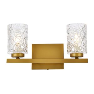 Living District Cassie 2-Light Metal Bath Sconce in Brass and Clear