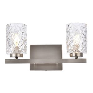 Living District Cassie 2-Light Metal Bath Sconce in Satin Nickel and Clear