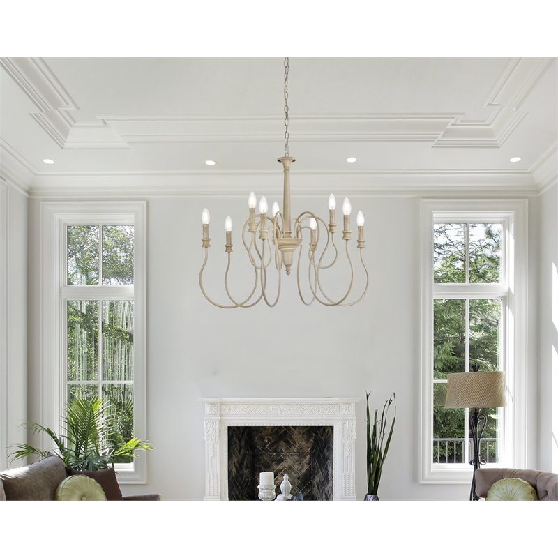 Living District Flynx 9-Light Mid-Century Metal Pendant in Weathered Oak