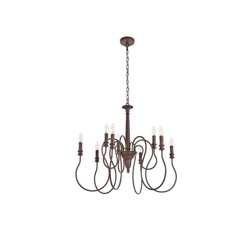 Living District Flynx 9-Light Mid-Century Metal Pendant in Weathered Oak