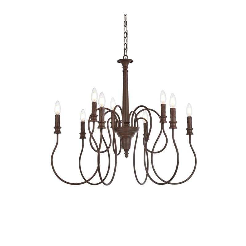 Living District Flynx 9-Light Mid-Century Metal Pendant in Weathered Oak