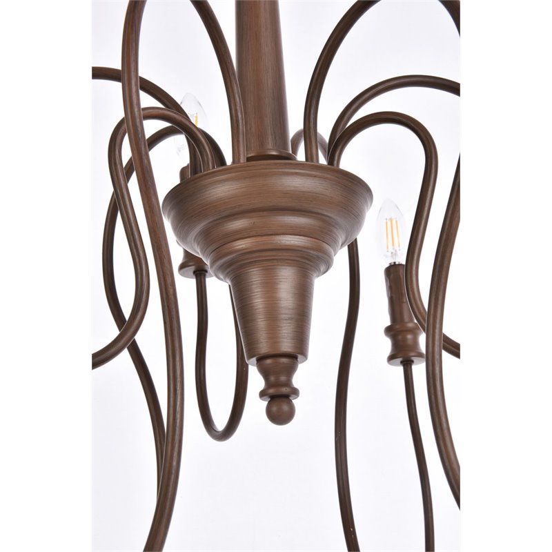 Living District Flynx 9-Light Mid-Century Metal Pendant in Weathered Oak