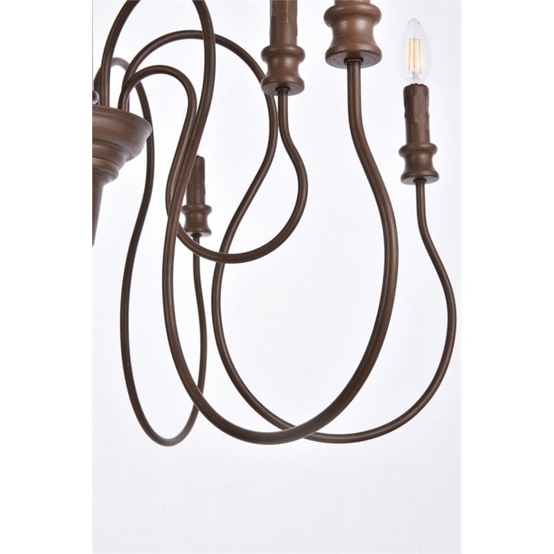Living District Flynx 9-Light Mid-Century Metal Pendant in Weathered Oak