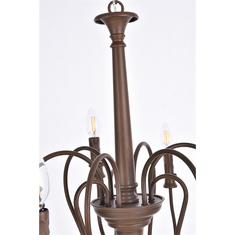 Living District Flynx 9-Light Mid-Century Metal Pendant in Weathered Oak