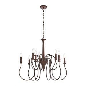 Living District Flynx 9-Light Mid-Century Metal Pendant in Weathered Oak